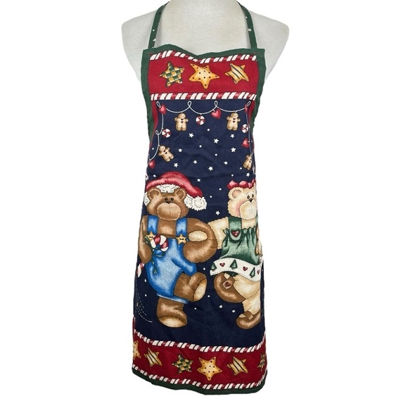 Homemade Vintage Bears “Can Bearly Wait!” Christmas Apron Adult Size - Picture 3 of 6